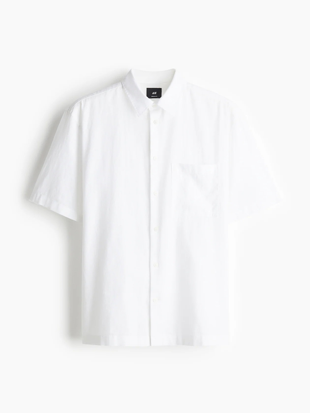 H&M White Short-Sleeve Button-Down Shirt with Chest Pocket